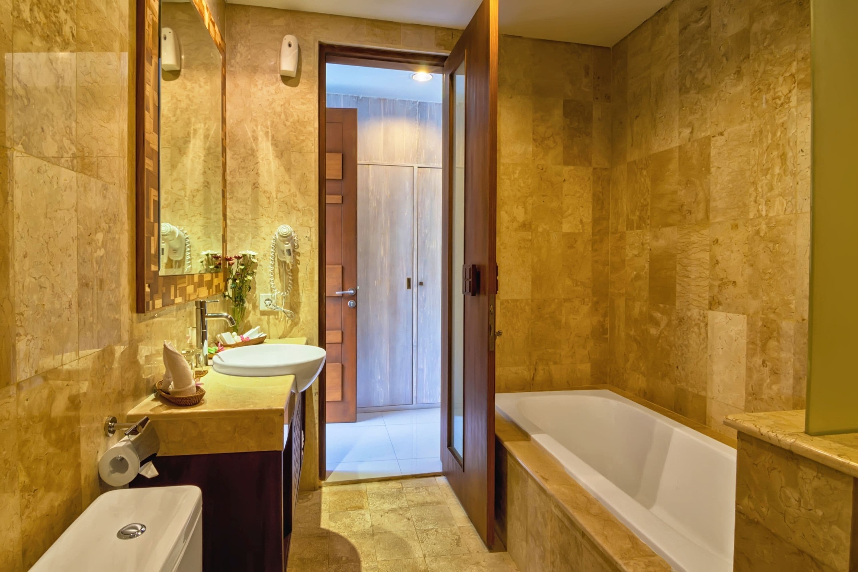 shower, free toiletries, hair dryer, bathrobes