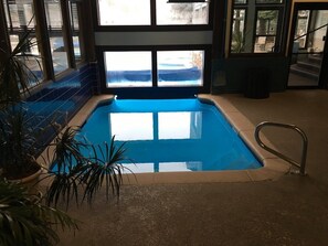 Outdoor pool, pool umbrellas, pool loungers