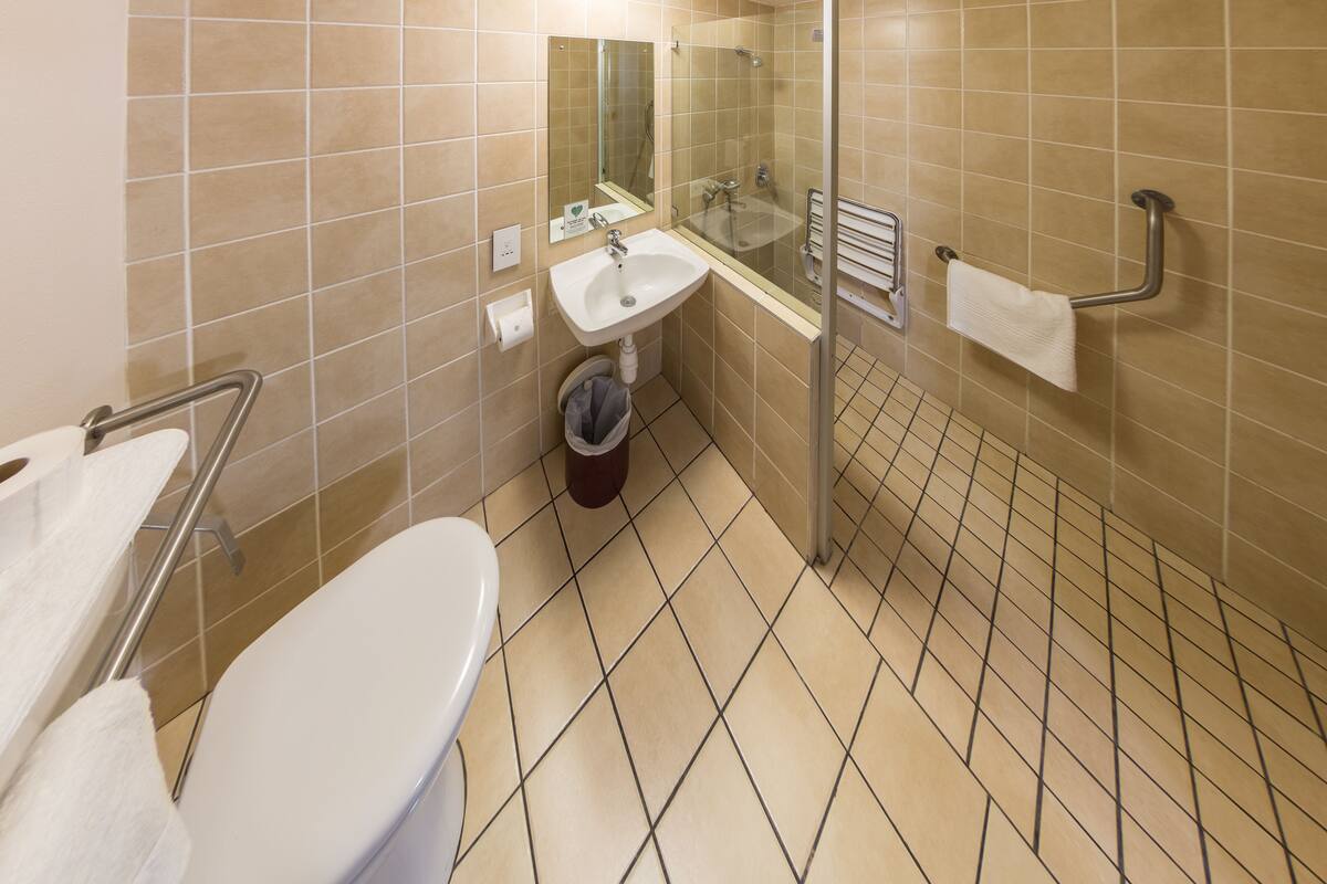 double room, accessible, non smoking | bathroom | shower, hair dryer, towels