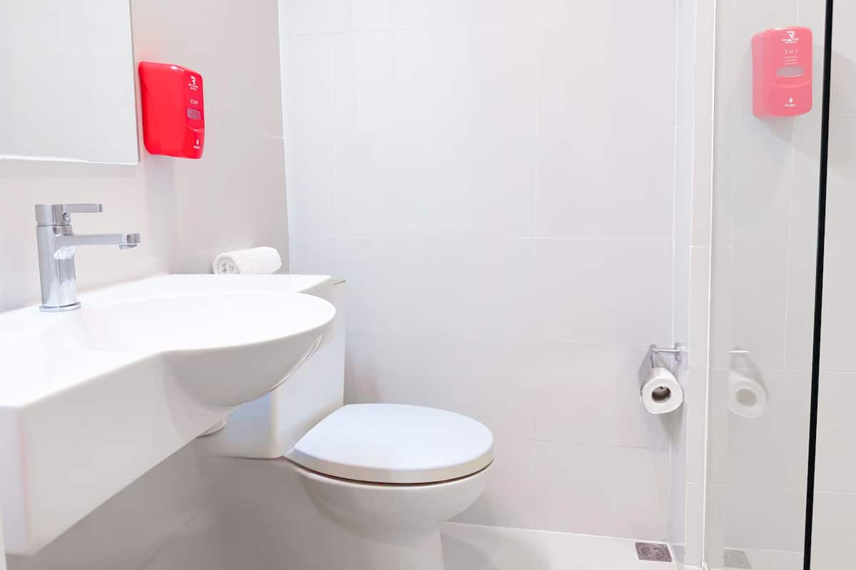 Een douche, een regendouche, een haardroger, een bidet