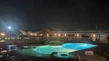 Outdoor pool, open 9 AM to 11:00 PM, pool loungers