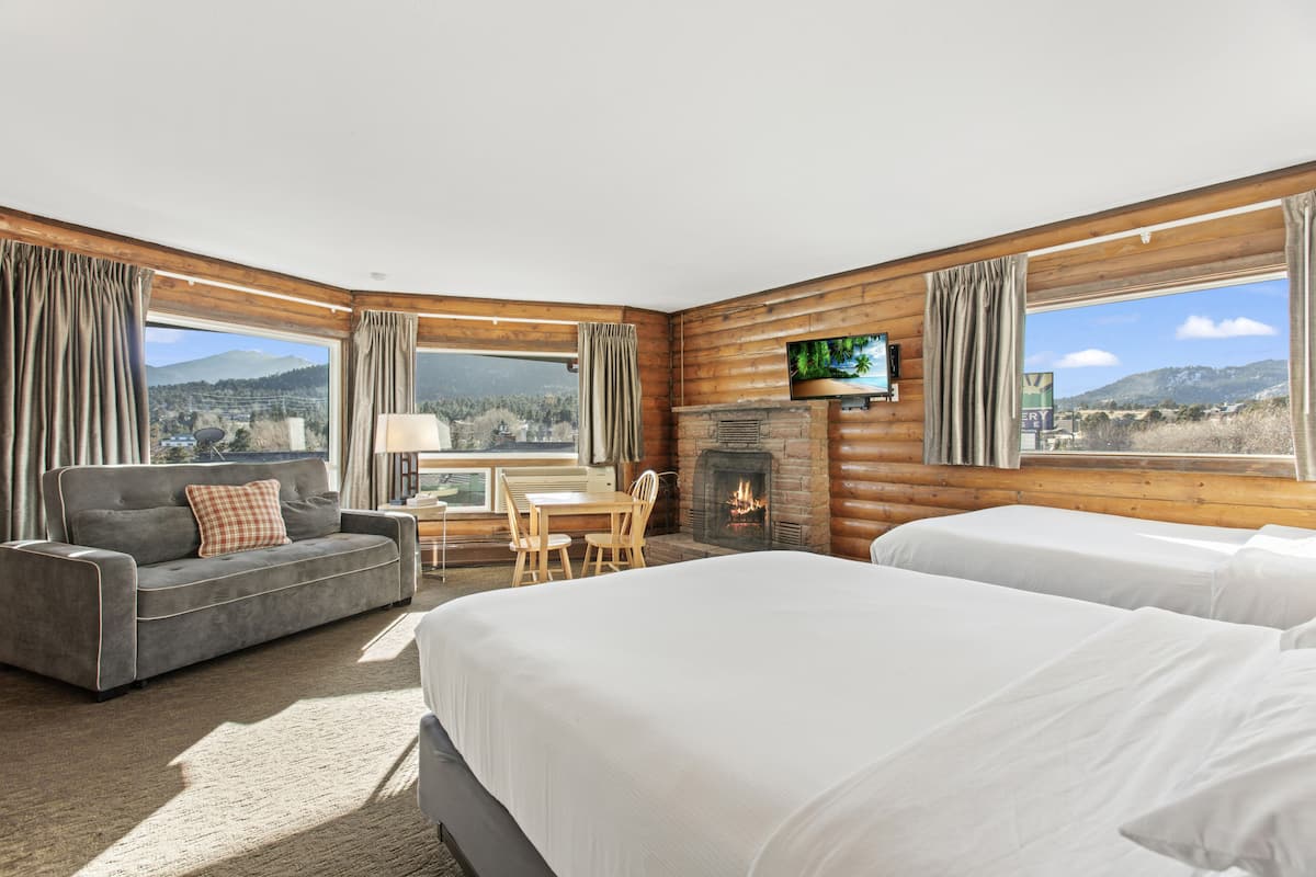 Chambre Premium, plusieurs lits, cheminée, vue montagne