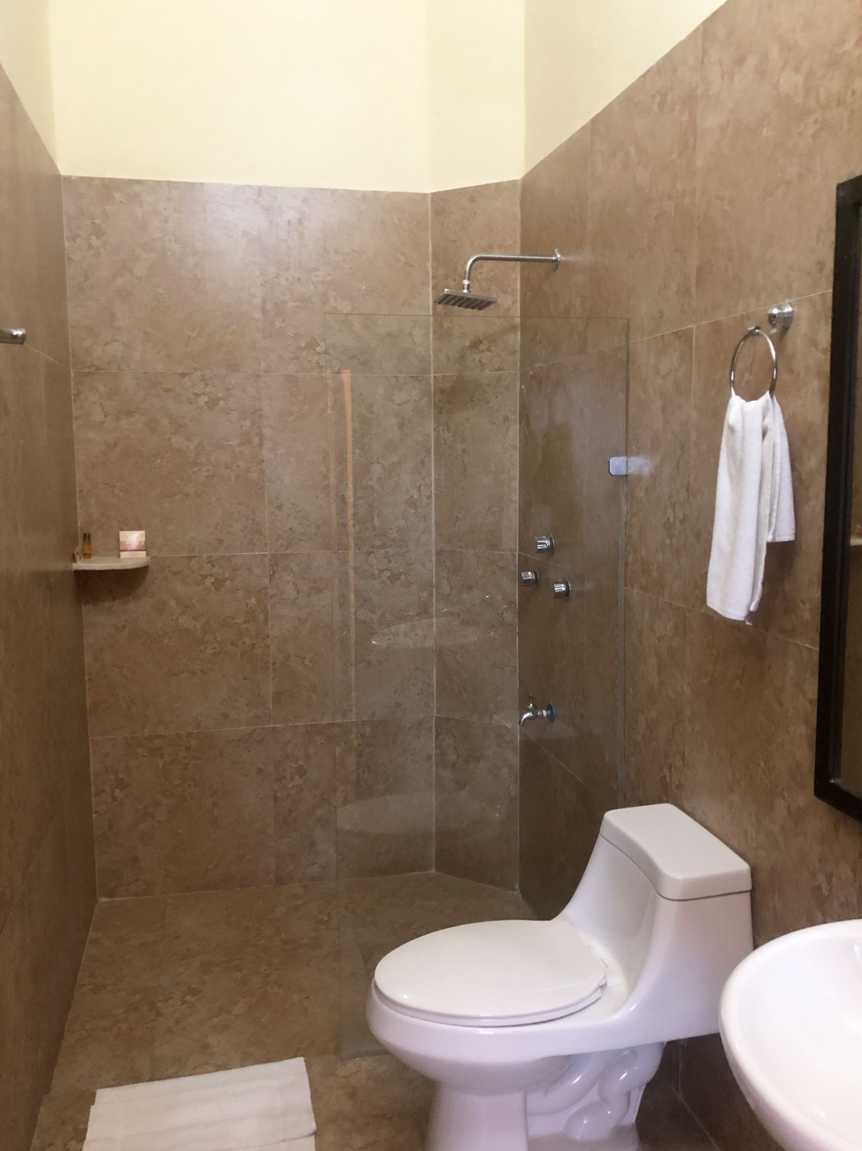 superior double room, pool access | bathroom | shower, free toiletries, hair dryer, towels