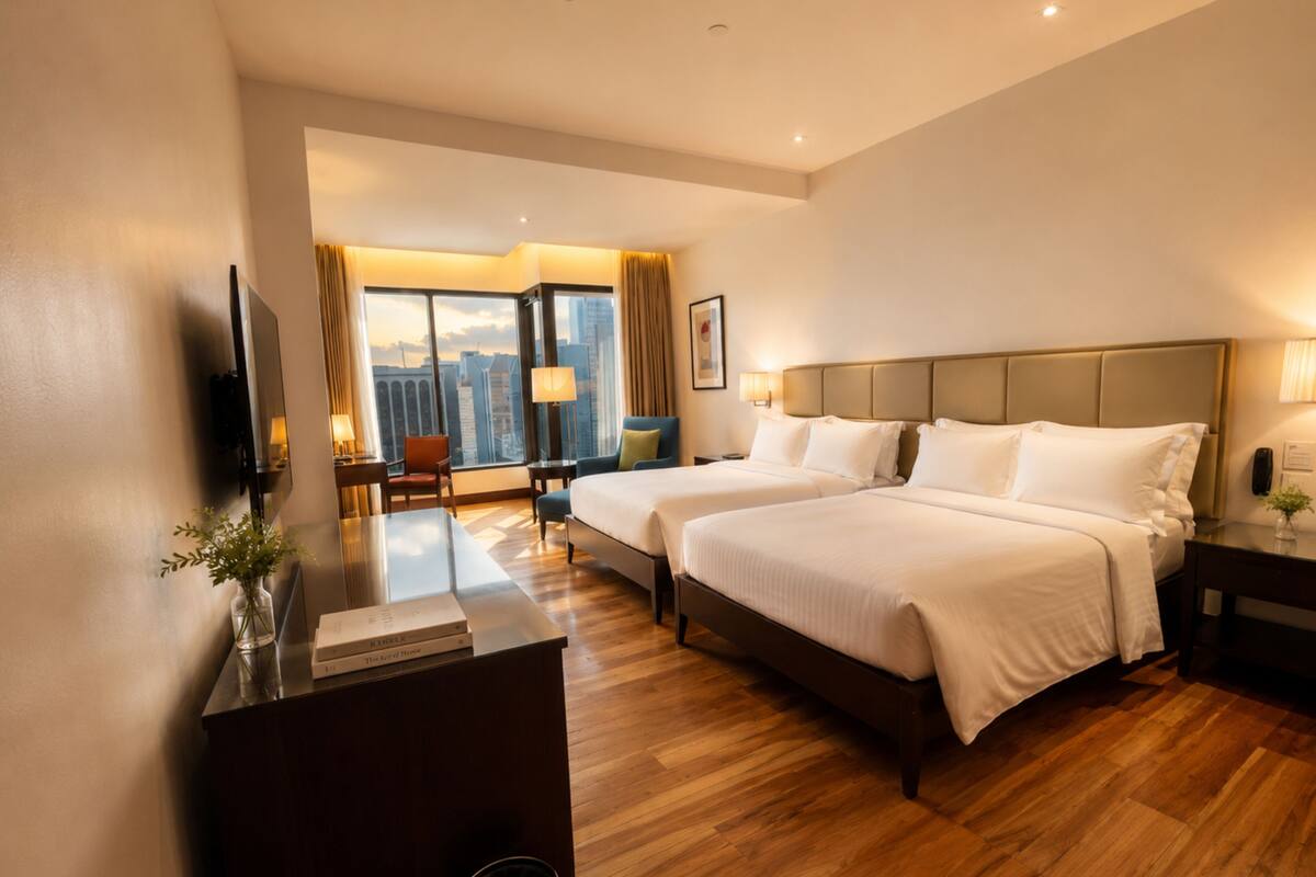 Deluxe Room, 2 Queen Beds | In-room safe, desk, blackout drapes, iron/ironing board