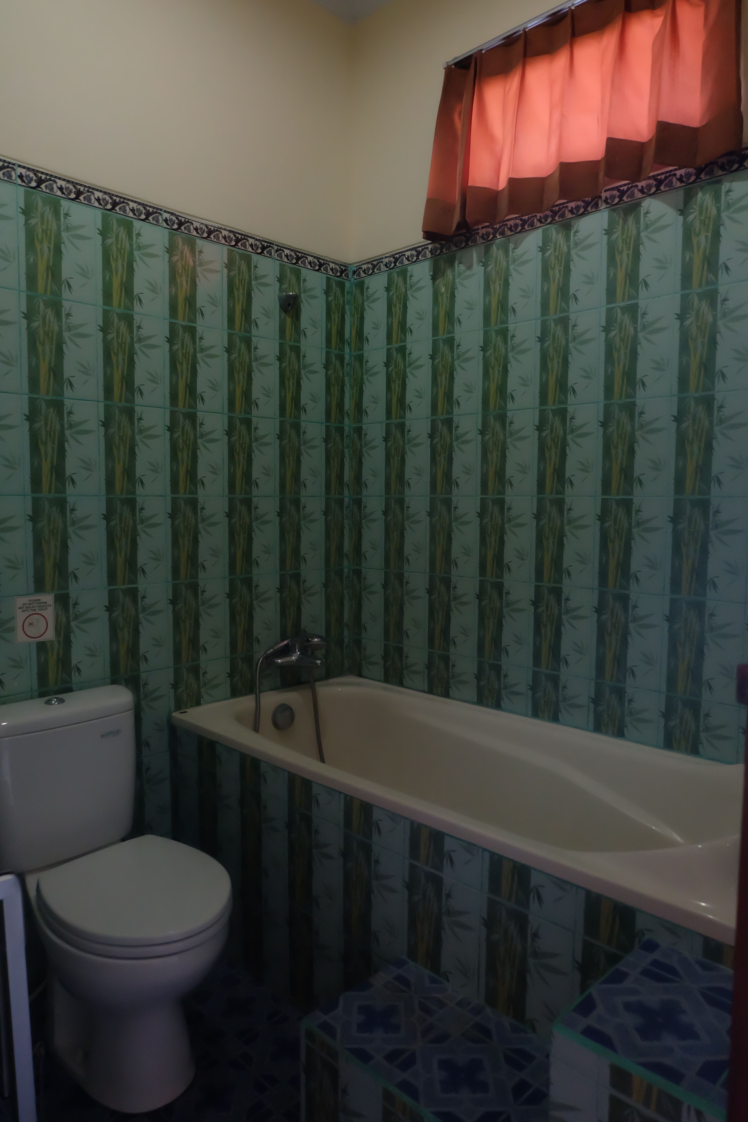 A bathroom with a toilet, a bathtub, and a shower.