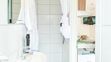 Shower, spring water tub, rainfall showerhead, designer toiletries