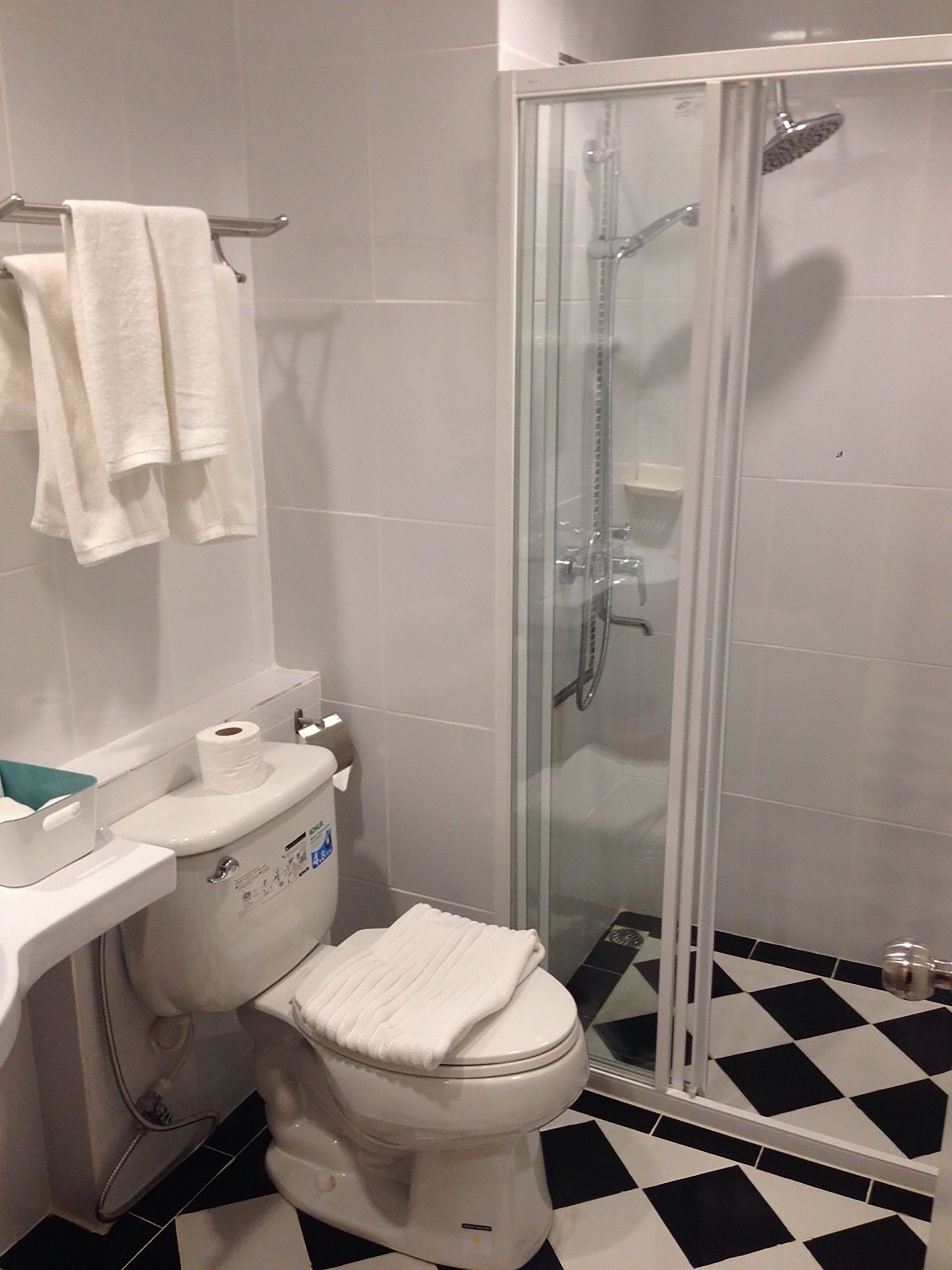 shower, rainfall showerhead, free toiletries, hair dryer