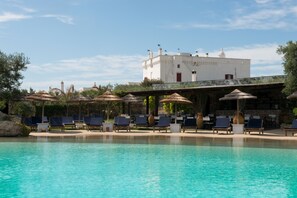 Indoor pool, outdoor pool, pool umbrellas, sun loungers