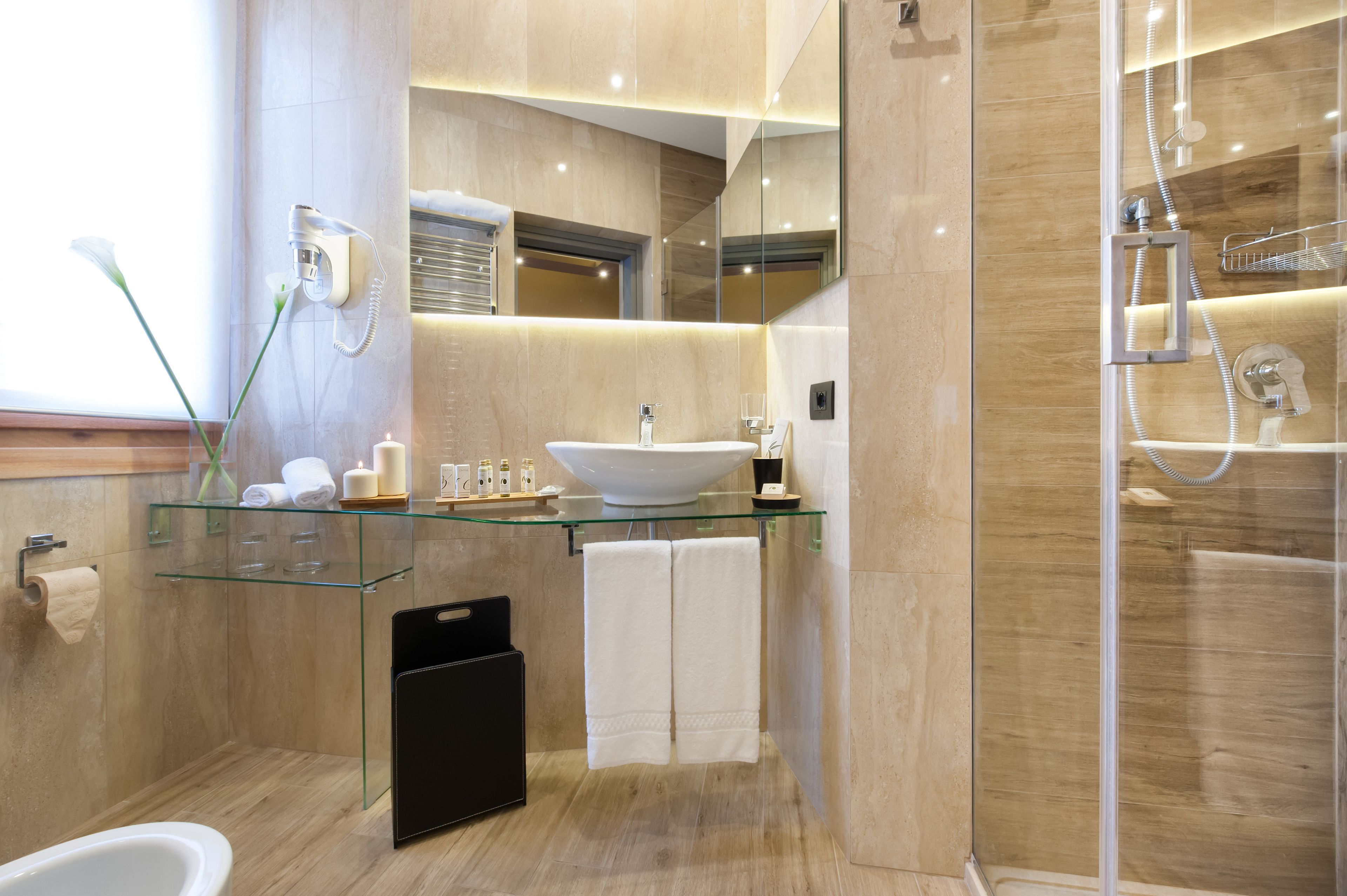 shower, free toiletries, hair dryer, bathrobes