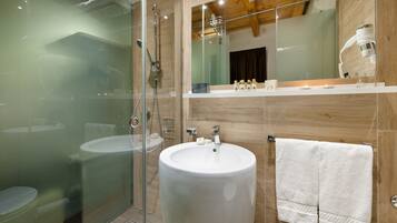 Shower, free toiletries, hair dryer, bathrobes