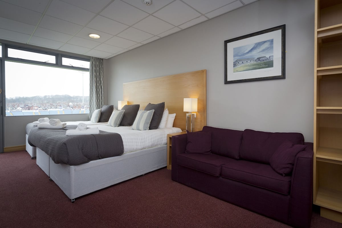Family Room, Pitch View | Egyptian cotton sheets, desk, blackout drapes, iron/ironing board