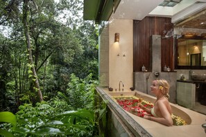 One Bedroom River Edge Villa with Free Benefits | Bathroom | Separate tub and shower, deep soaking tub, rainfall showerhead - The Kayon Resort (Ubud)