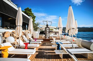 Private beach, sun loungers, beach umbrellas, beach towels