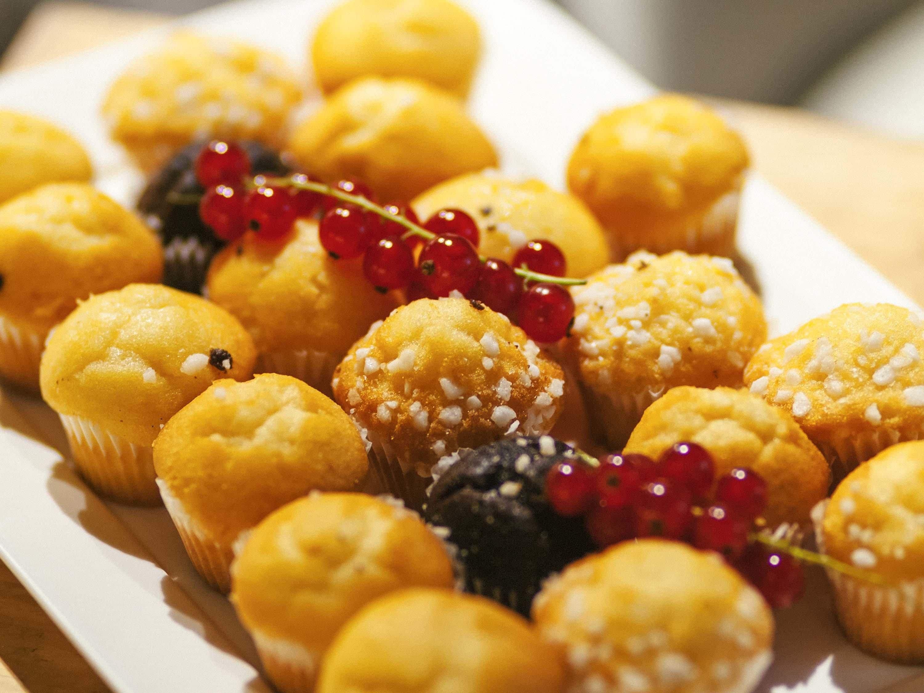A plate of assorted pastries with a decorative berry garnish.