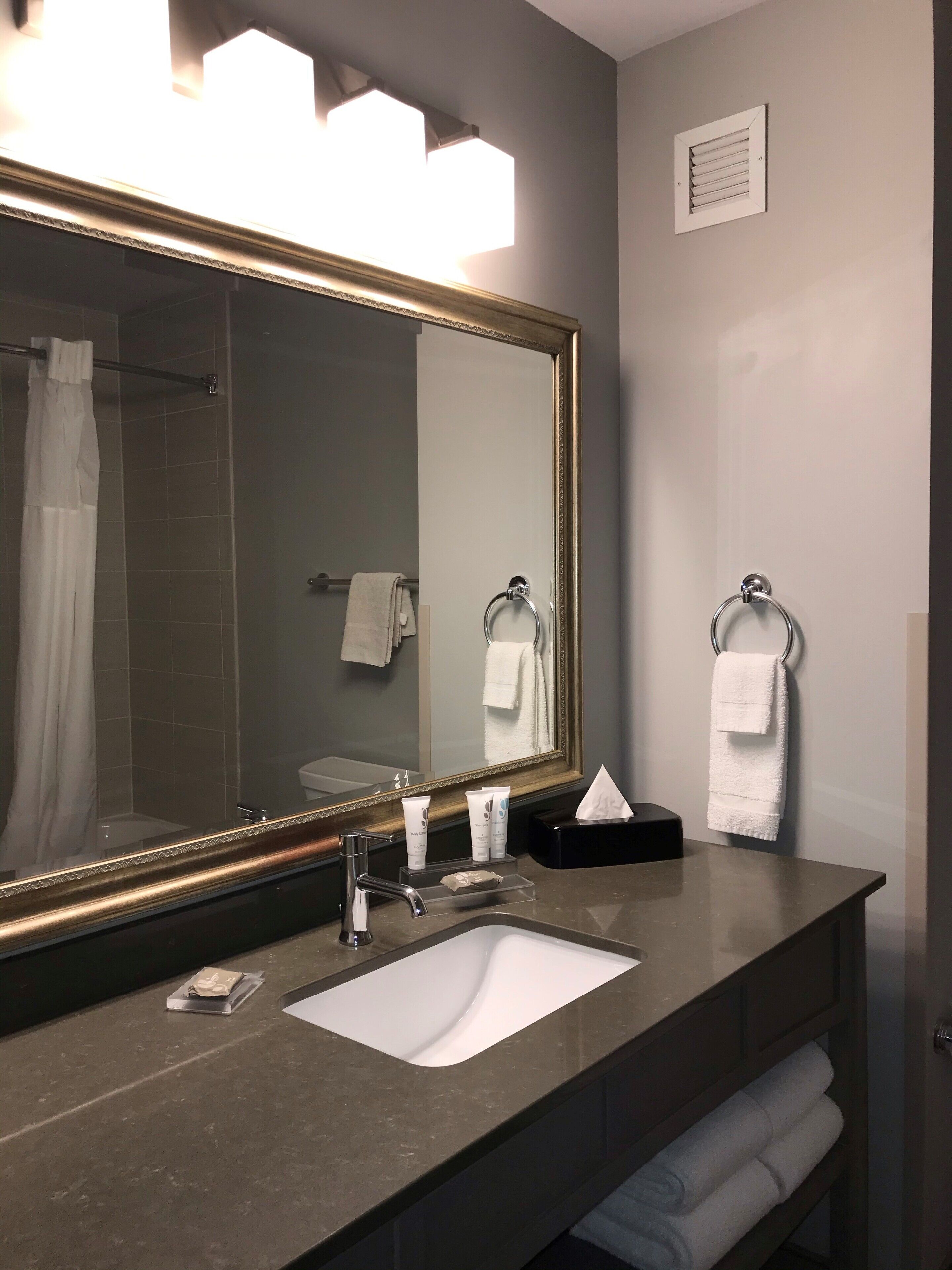 free toiletries, hair dryer, towels