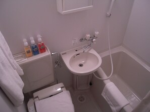 Combined shower/bathtub, free toiletries, hair dryer, bathrobes