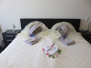 2 bedrooms, Egyptian cotton sheets, hypo-allergenic bedding, down duvets