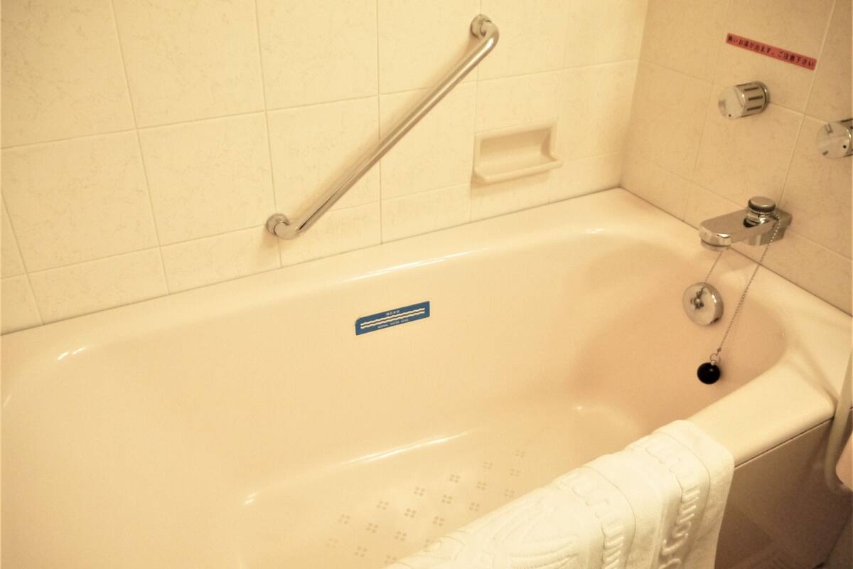 combined shower/bathtub, free toiletries, hair dryer, bathrobes