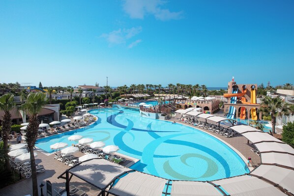 2 indoor pools, seasonal outdoor pool, pool umbrellas, pool loungers