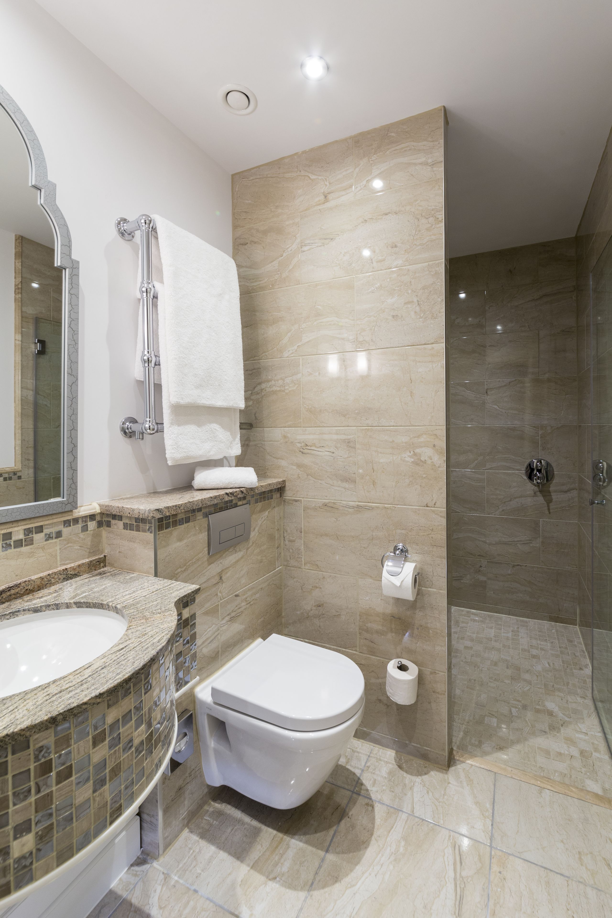 shower, hair dryer, bathrobes, towels