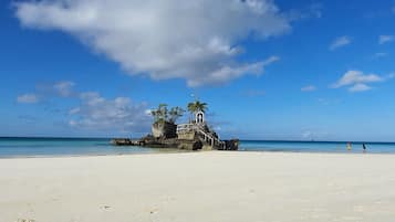 On the beach, white sand