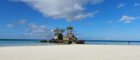 On the beach, white sand