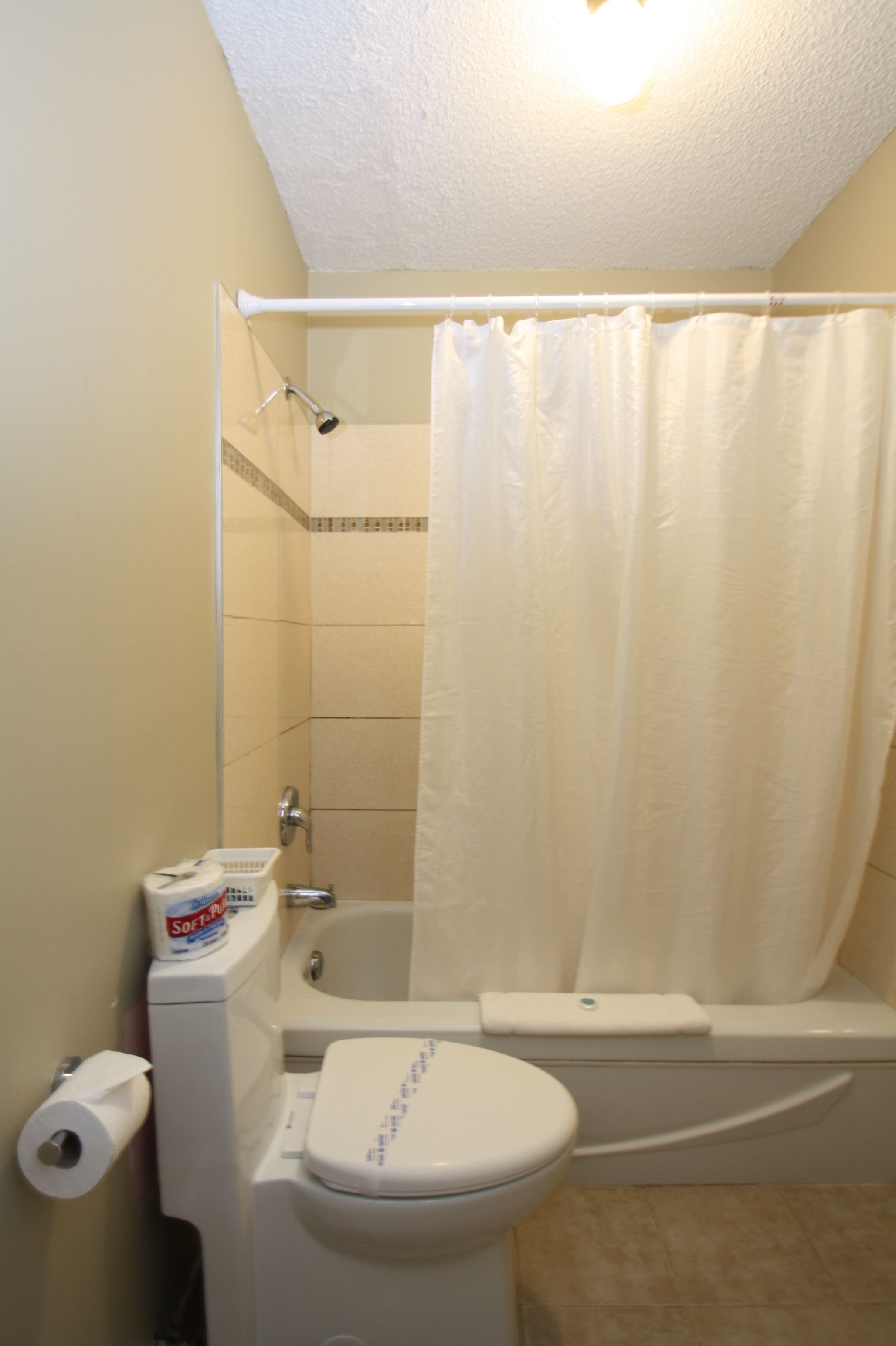 A bathroom with a toilet, a shower, and a bathtub.