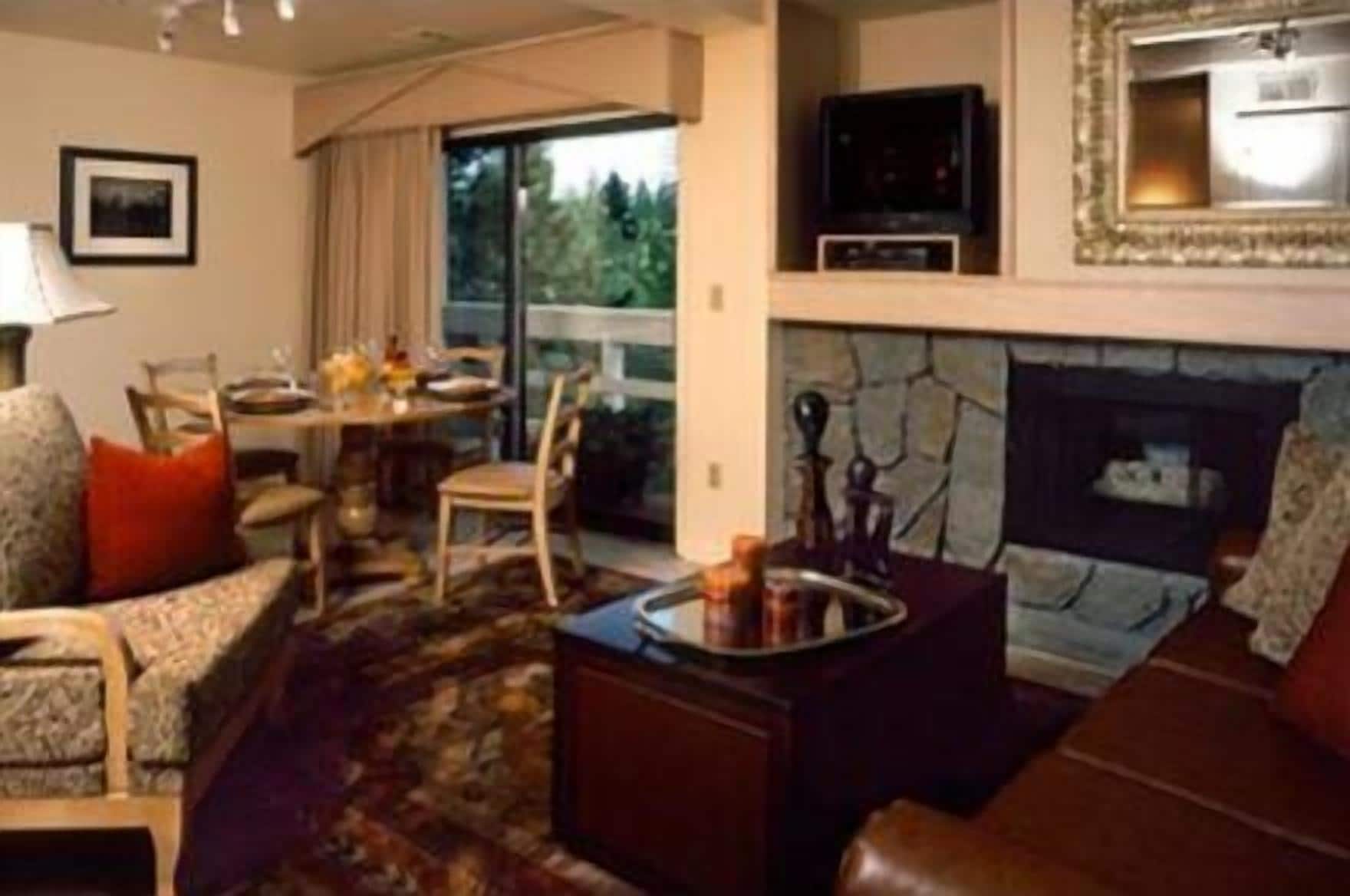 32-inch LCD TV with cable channels, TV, fireplace