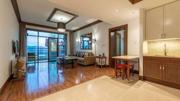 42-inch flat-screen TV with satellite channels, TV