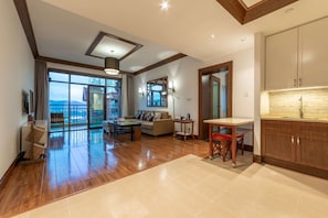 42-inch flat-screen TV with satellite channels, TV