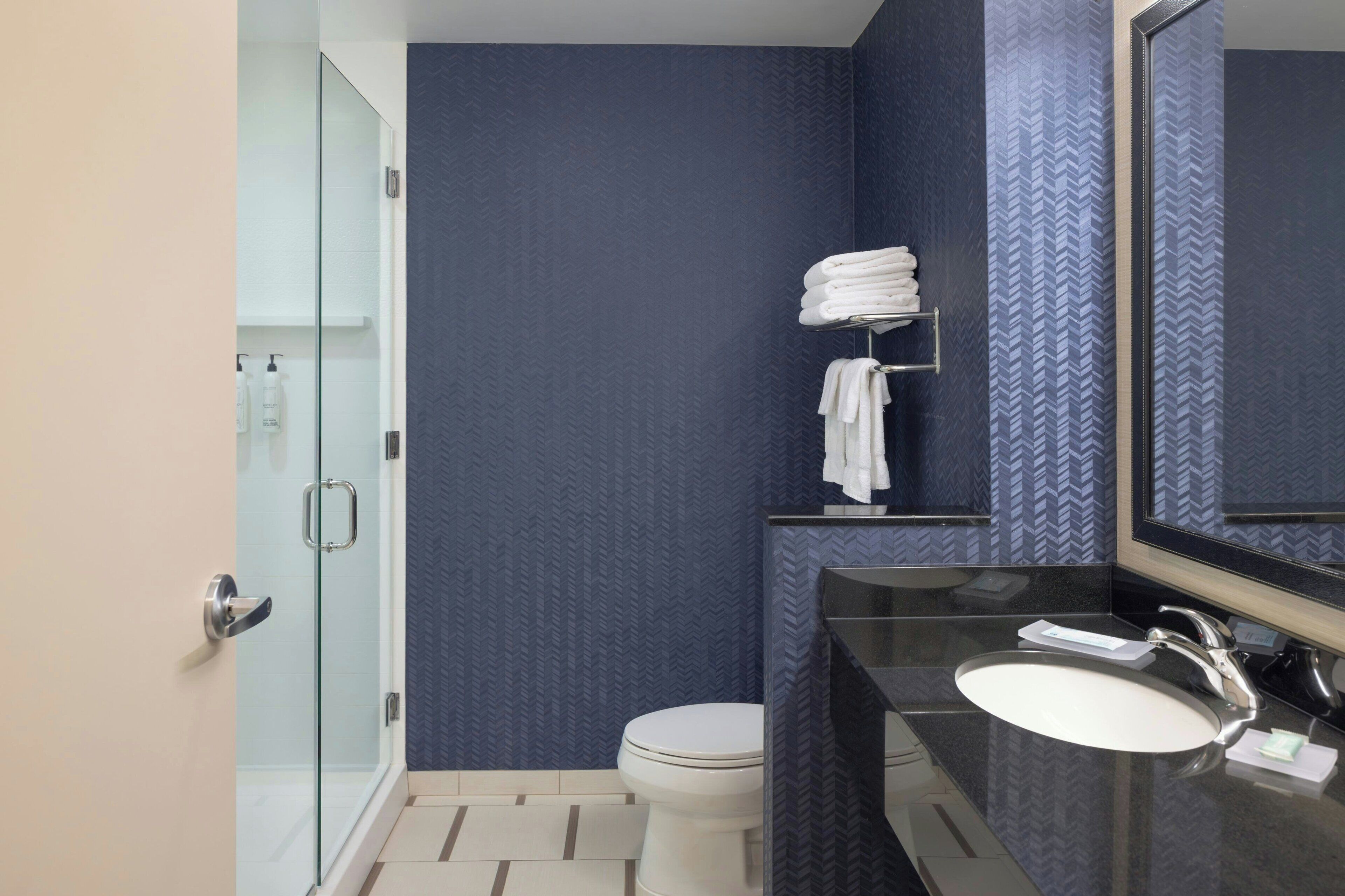 free toiletries, hair dryer, towels