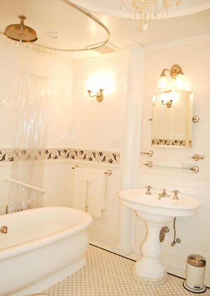 Hair dryer, towels, shampoo