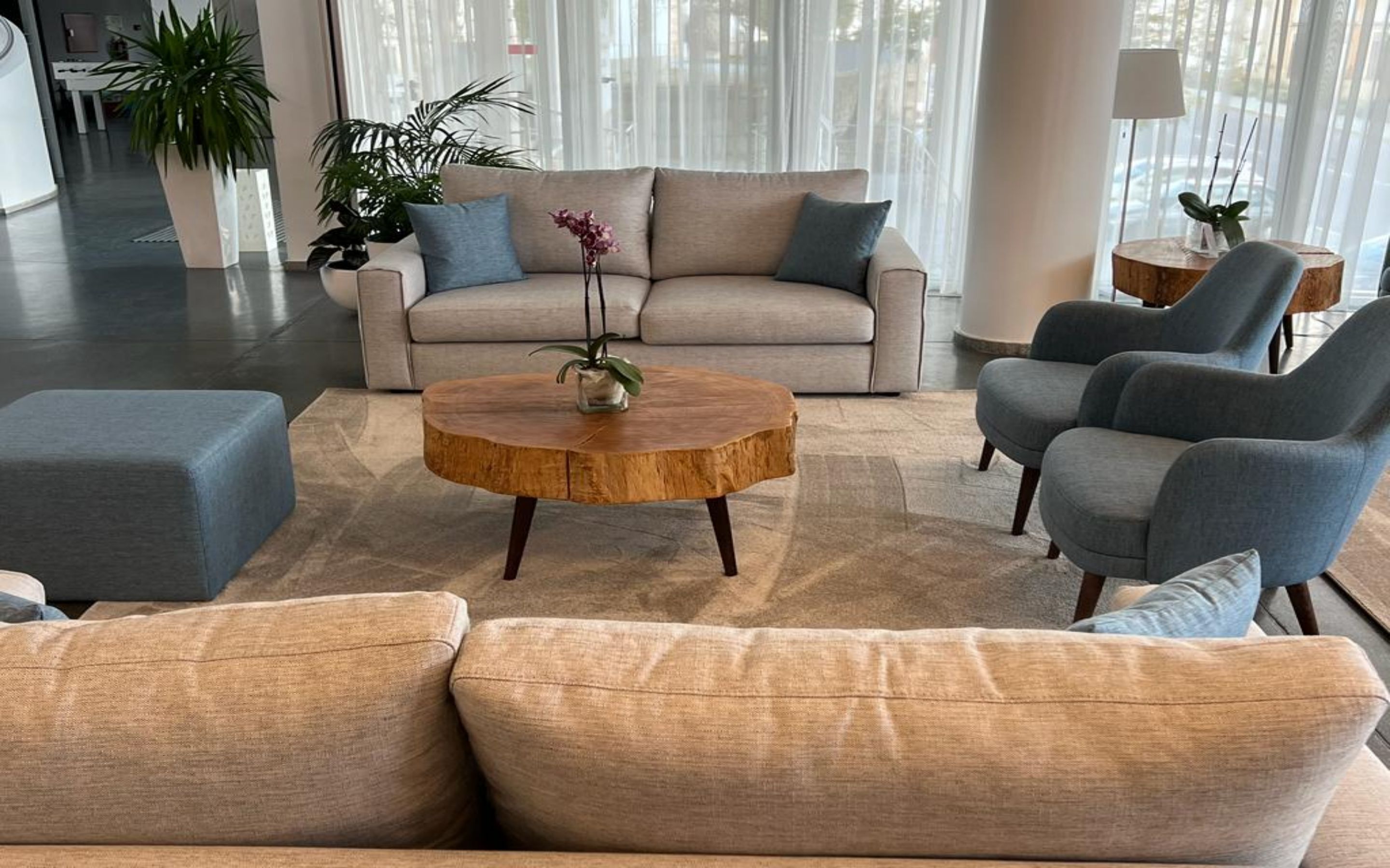 flat-screen tv, table football, books