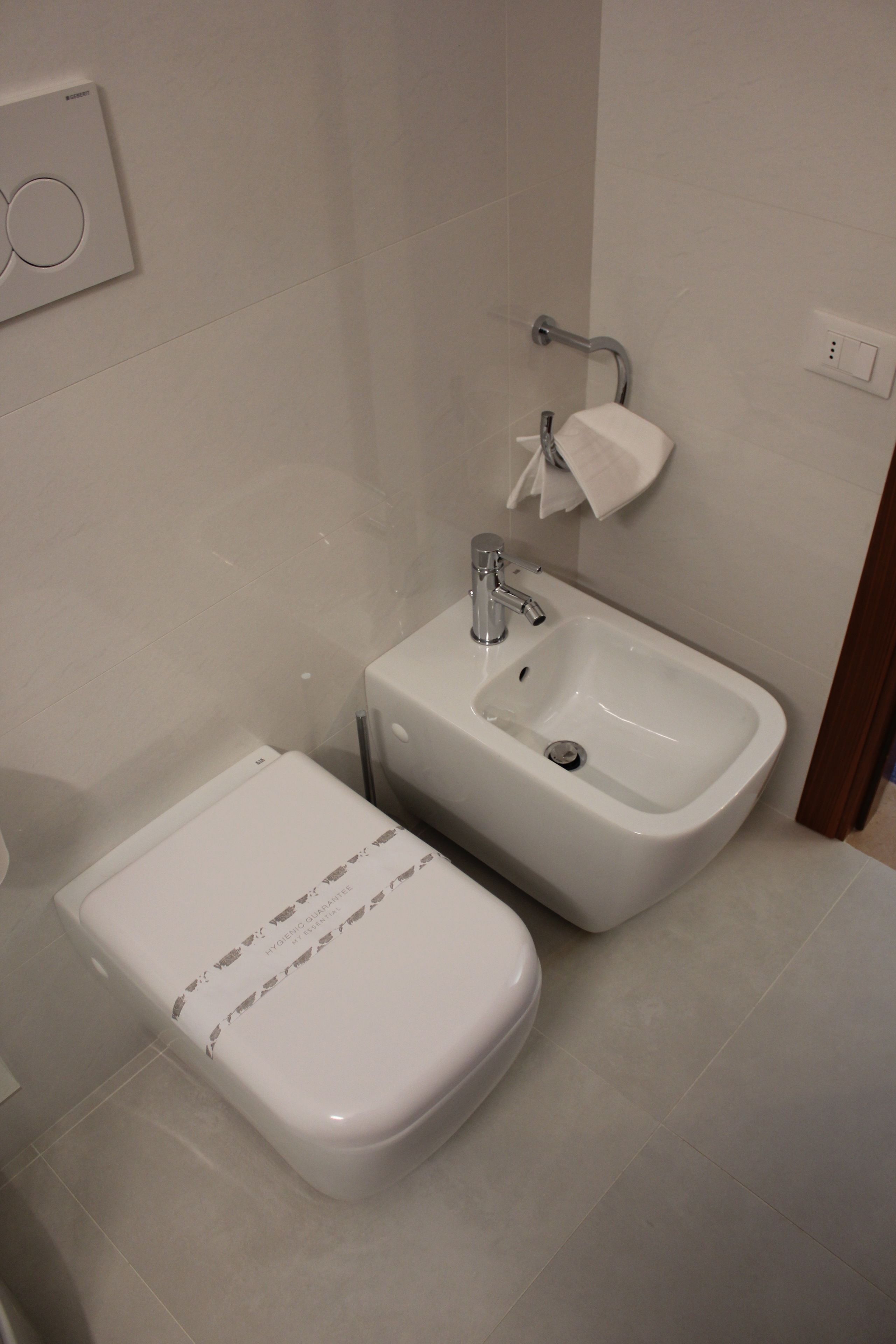 shower, free toiletries, bidet, towels