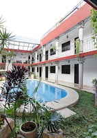 Outdoor pool, sun loungers