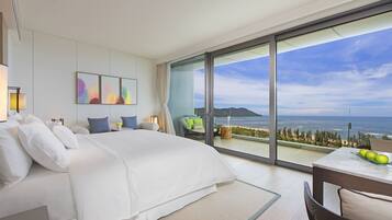 Premium bedding, down comforters, free minibar, in-room safe