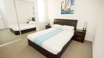 Premium bedding, desk, soundproofing, iron/ironing board