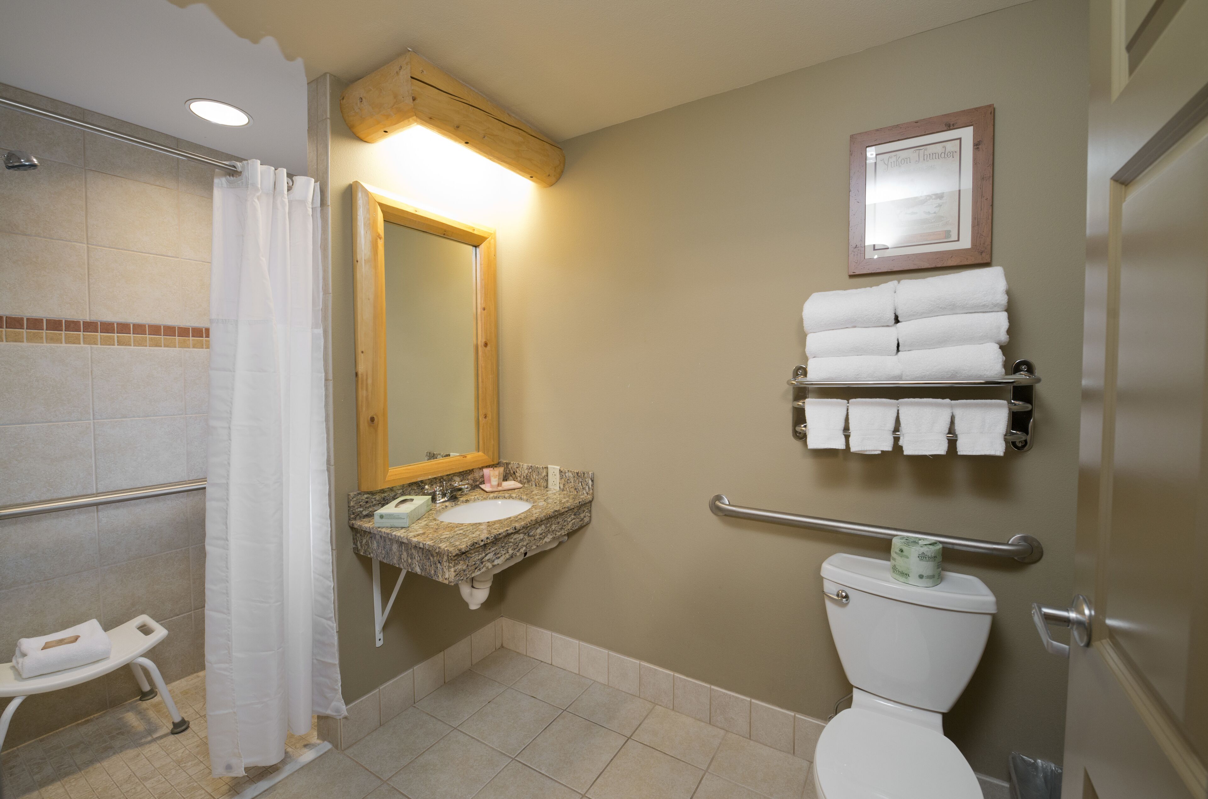 combined shower/bathtub, free toiletries, hair dryer