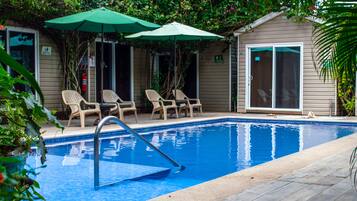 Outdoor pool, pool umbrellas