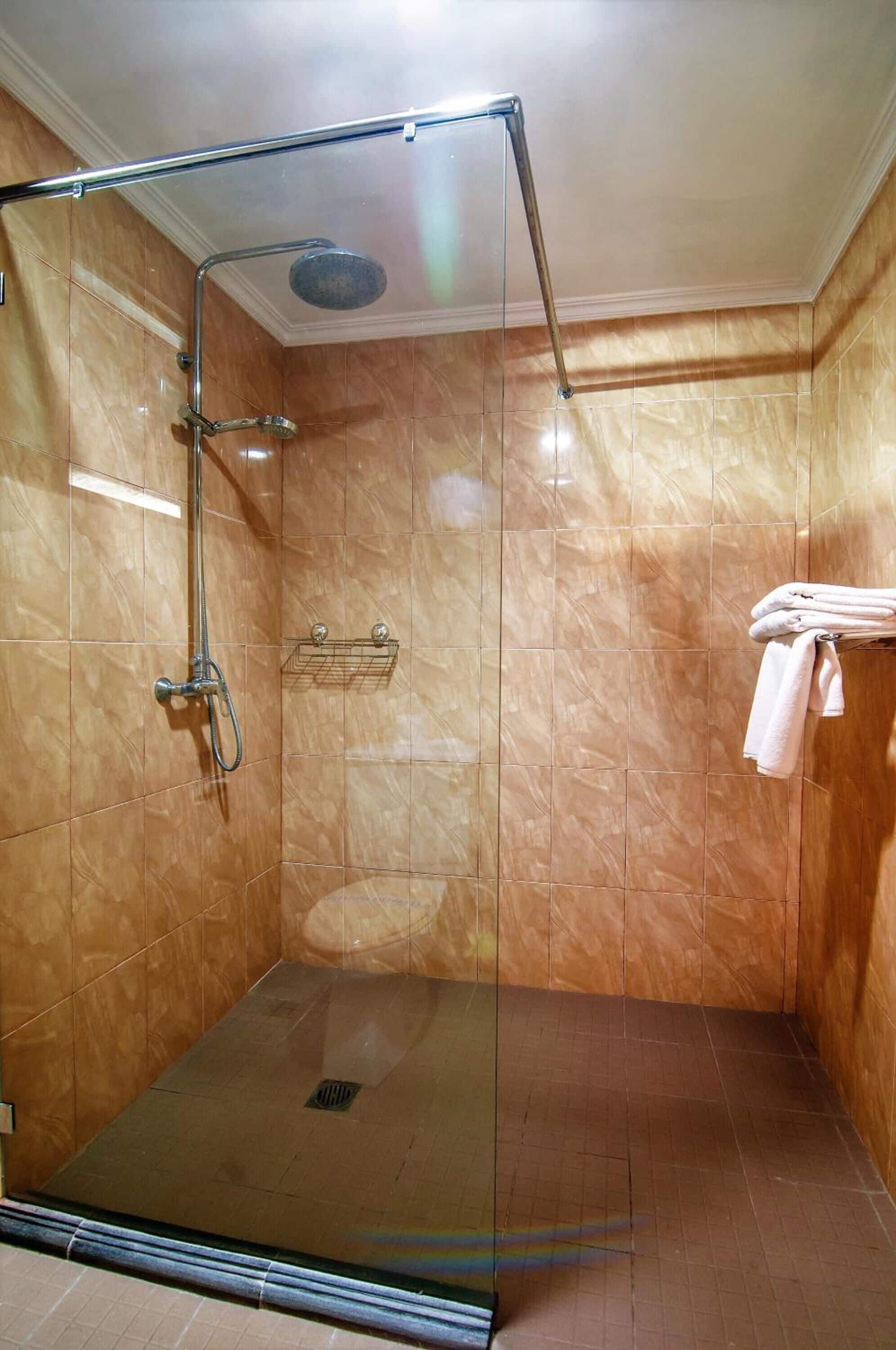 combined shower/bathtub, free toiletries, hair dryer, towels