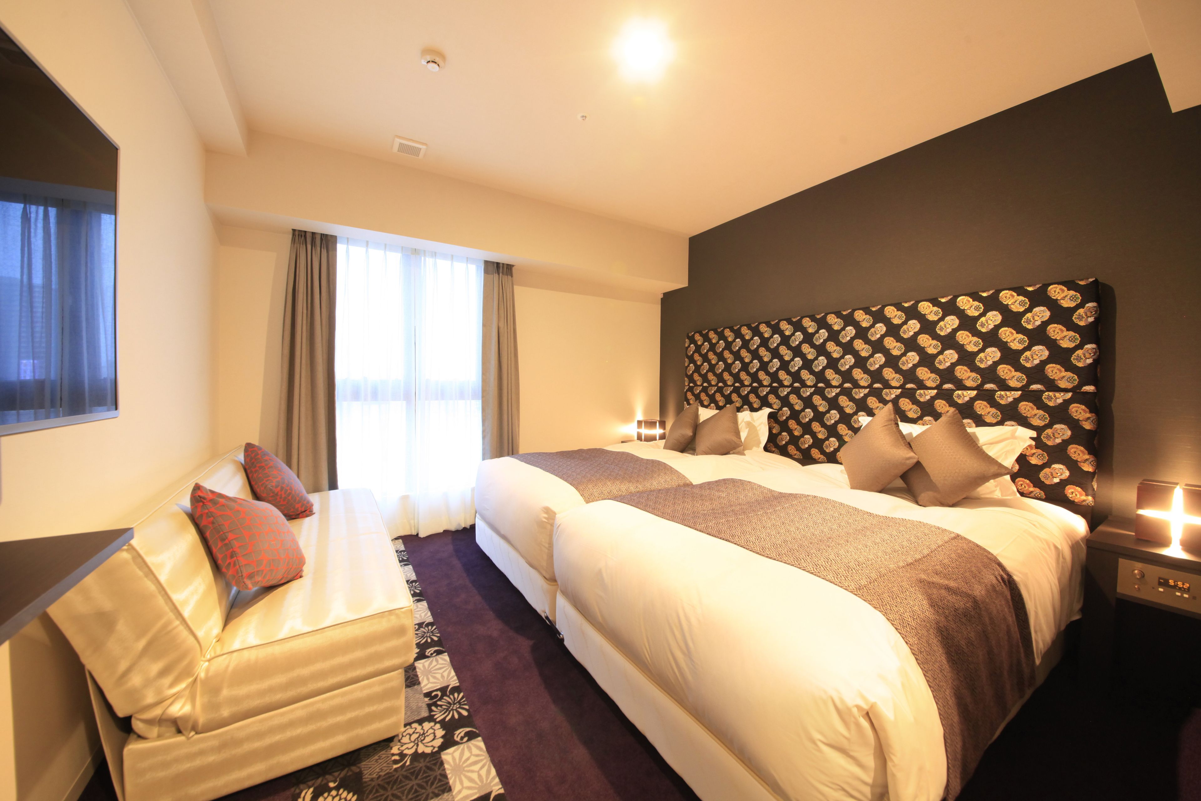 premium bedding, blackout curtains, free wifi, bed sheets