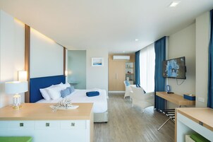 In-room safe, desk, laptop workspace, blackout curtains