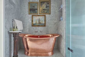 Edwardian Suite | Bathroom | Designer toiletries, hair dryer, bathrobes, slippers