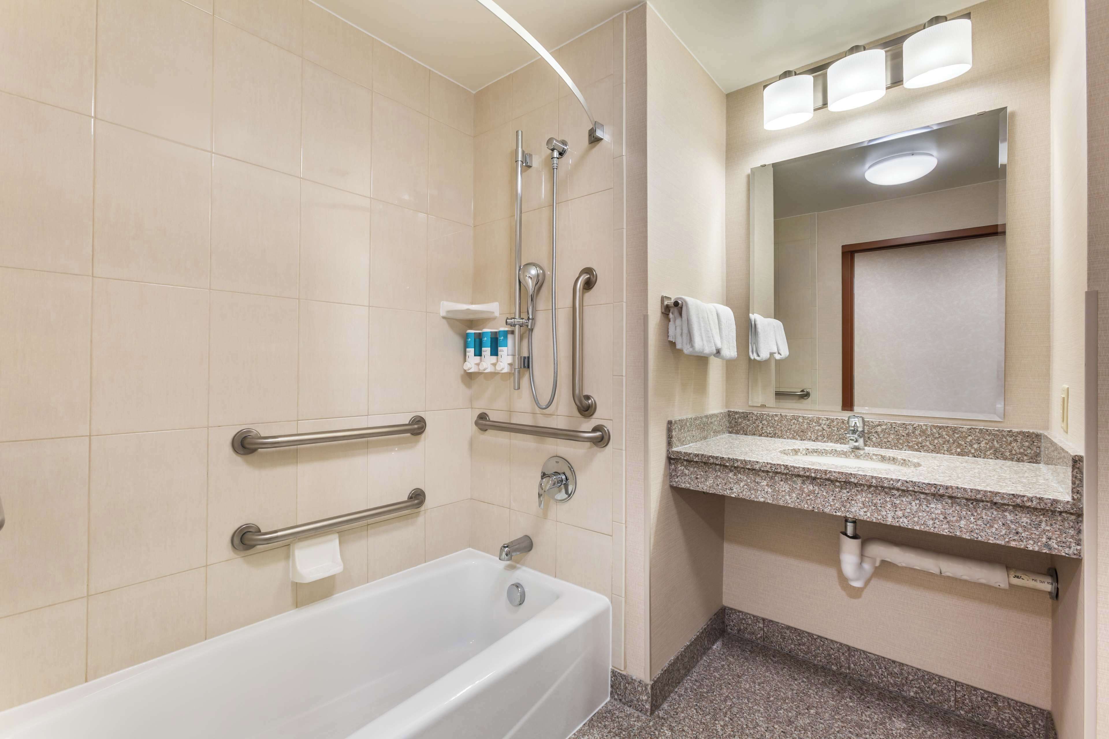 free toiletries, hair dryer, towels