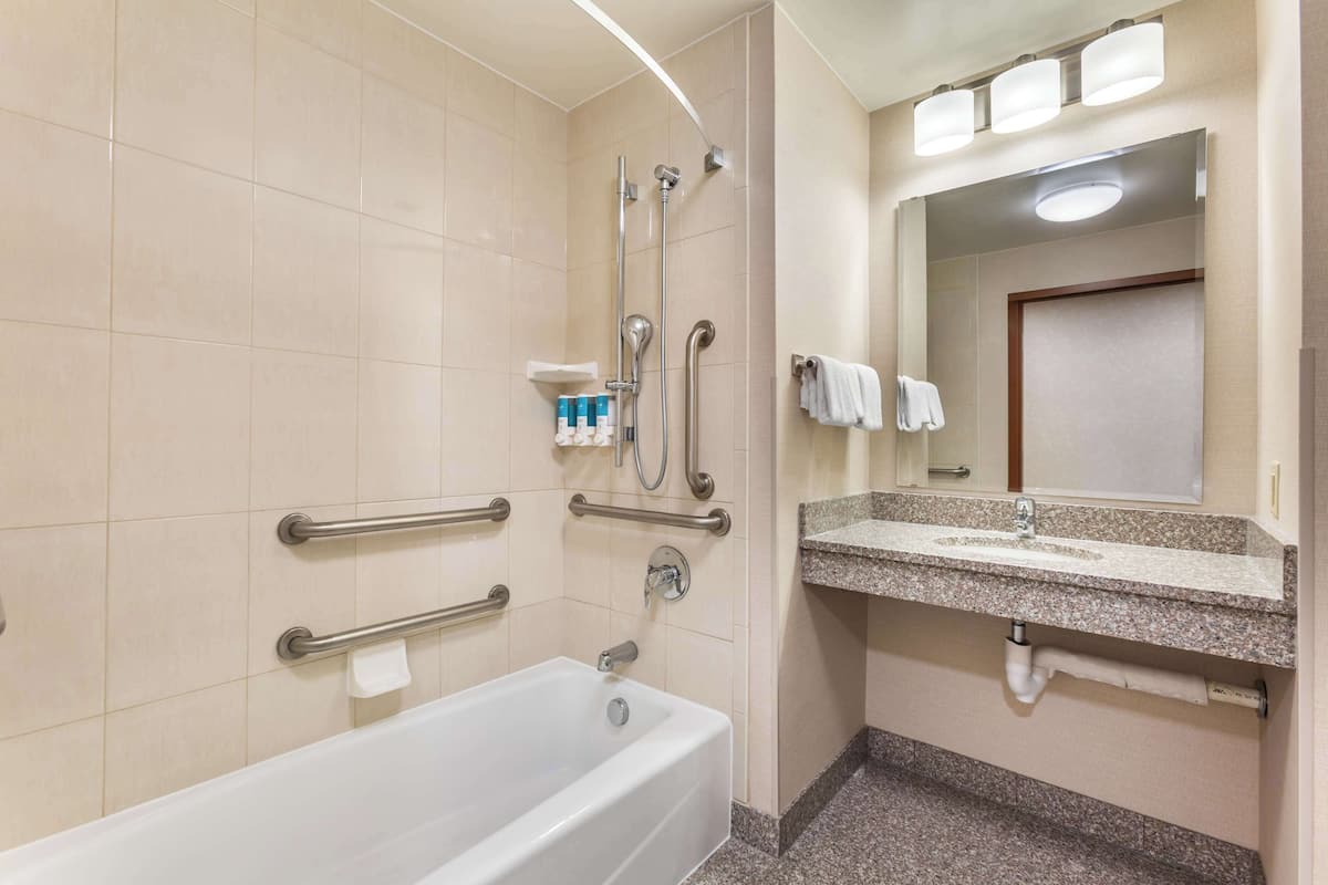 free toiletries, hair dryer, towels
