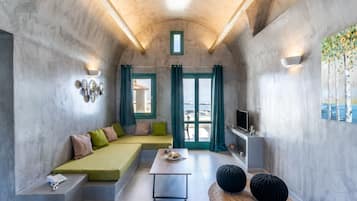 Villa, 2 Schlafzimmer, Poolblick (Maisonette Thalassa) | Wohnbereich | Flachbildfernseher