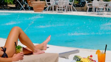 Outdoor pool, pool umbrellas, pool loungers