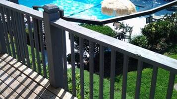 Seasonal outdoor pool, pool umbrellas, pool loungers