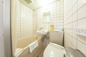 Run of House, Smoking, Kitchenette (Cleaning is Optional with Additional Cost) | Bathroom | Shower, free toiletries, hair dryer, slippers - Flexstay Inn Shirogane (Tokyo)