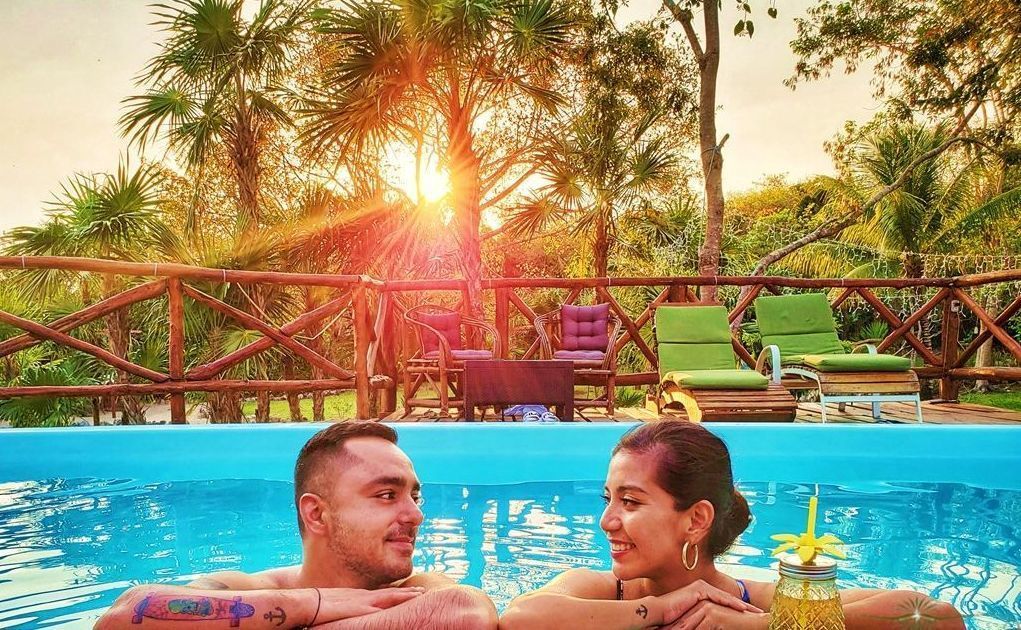 outdoor pool, pool umbrellas, pool loungers